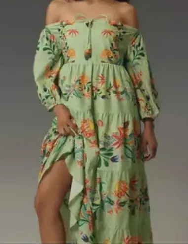 Farm Rio Anthropologie Off Shoulder Floral Midi Dress Boho Shower Garden Brunch