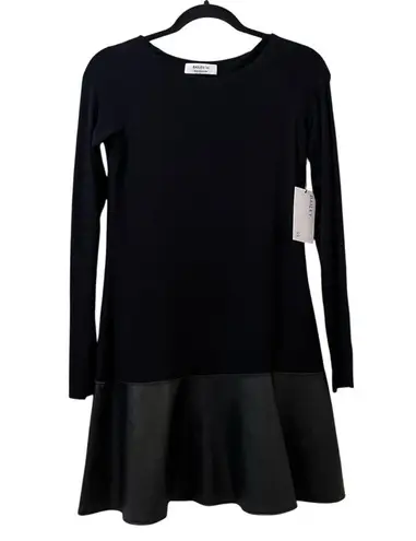 Bailey 44 Georgina Black long sleeve Dress with Faux Leather hem- Small- NWT
