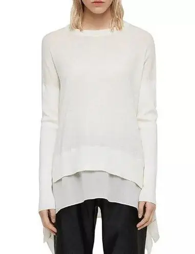 ALLSAINTS Long Sleeve Knit Libby Contrast Hem Sweater Cream Women's Size Small