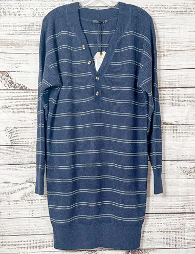 prAna NEW with tags Blue and White Milani Henley Sweater Dress Medium, MSRP $109