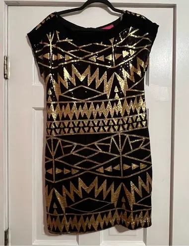Pookie & Sebastian #121 BLACK & GOLD SEQUIN DRESS LARGE