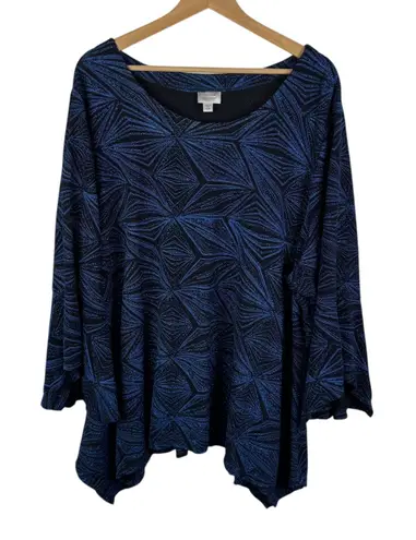 Avenue Sparkly Tunic Top Size 30/32 Hanky Hem Asymmetrical Stretch Glitter Party