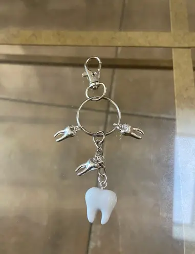 Handmade Y2k Silver and White Tooth keychain , goddess Keychain with Tooth charm