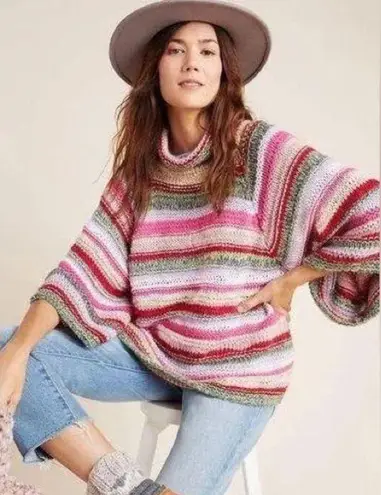 Anthropologie  striped oversized bell sleeves turtleneck sweater size small boho