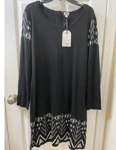 NEW Hatley Womens Knit Sweater Shift Dress XL Preppy Casual BLACK Geometric