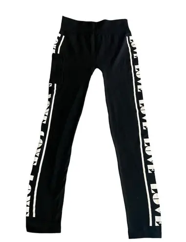 OPPA! Leggings Womens Size S Black Graphic Love Ankle Soft Knit Phone Pocket