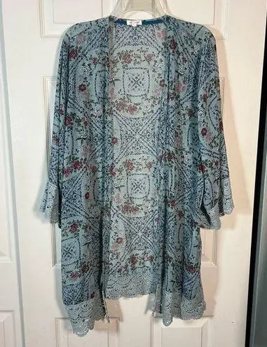 Mason & Belle Floral Kimono Cardigan with Lace Trim