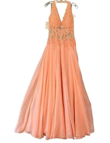 Tony Bowls  Le Gala Women Dress Size 8 Orange Coral Elegant Maxi Gown Sleeveless