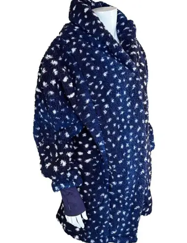 BumbleBella by Jill Martin Regular Sherpa Shawl Collar Button Lounger Navy XS/S Blue