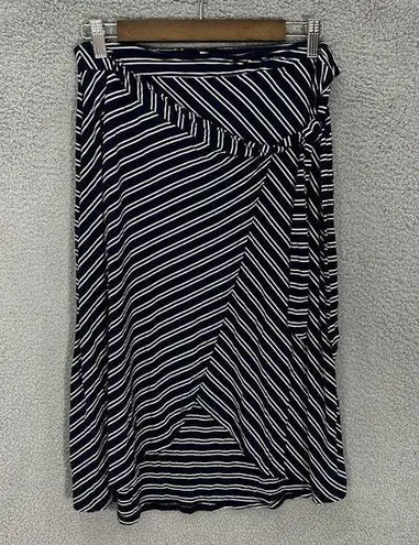 Adrienne Vittadini Skirt Womens Large Blue Striped Tie Wrap Nautical Preppy Boho