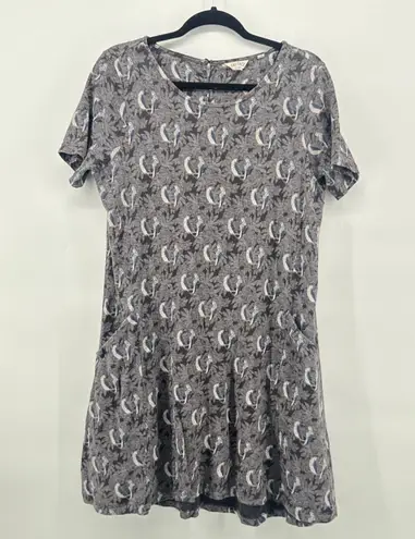 Fat Face Women's Natural Simone Jersey Dress Gray Bird Print Short Sleeve Size 8