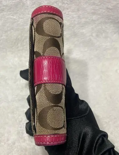 Coach REHAB - Vintage  Monogram Compact Snap and Zip wallet Pink and Brown thumbnail 3