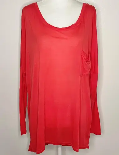 LA Made New  Long Sleeve Pocket Top Soft Modal Knit Dropped Shoulder Red