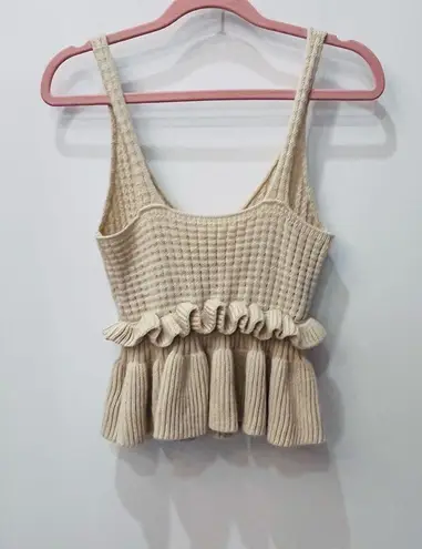 Boutique cream off white boho Ruffle Sweater Tank Top size small
