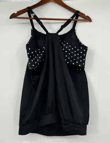 Cacique Swim by Lane Bryant plus size black & white polka dot tankini top sz 14