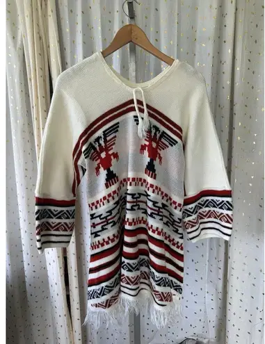 Vintage 70s Unbranded Thunderbird Peruvian Fringe Poncho Tunic Sweater One Size Size undefined