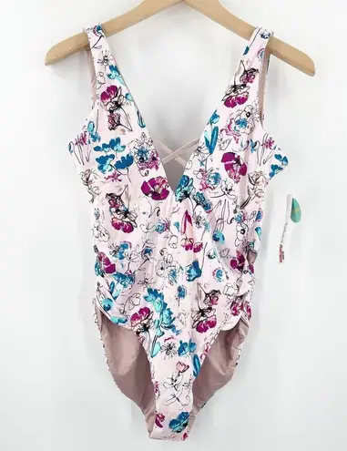 The Bikini Lab Swimsuit Size Large Reversible One Piece Floral Solid Beach NWT