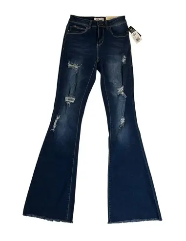 Ymi NWT WannaBettaButt Dark Blue Flare Jeans | Distressed Hem Repreve Denim 3/26