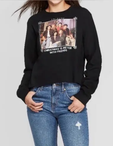 Black Crew Neck Long Sleeve Friends Graphic Holiday Sweatshirt Size XS