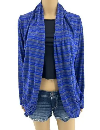 41Hawthorn MEDIUM Blue Gray Striped Cardigan Sweater Long Sleeve Rolled Collar