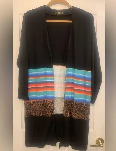 L&B Lucky & Blessed Western Serape & Cheetah XL Long Sleeve Duster. 1595 Black