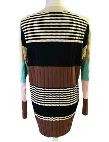 AldoMartins Size M L Striped Color Block Longline Cardigan Sweater Black Size M