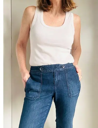 Y2K Denim Jeans Dark Wash Flared Sailor Style Pockets Size Waist 32 Low Rise Fit Blue