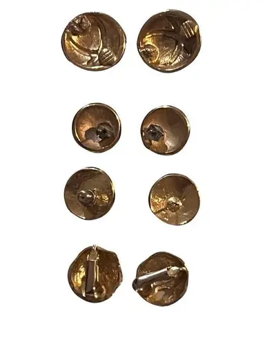 Four (4) Vintage Round Enamel 80s Retro Button Earrings Post Back Large Studs Gold