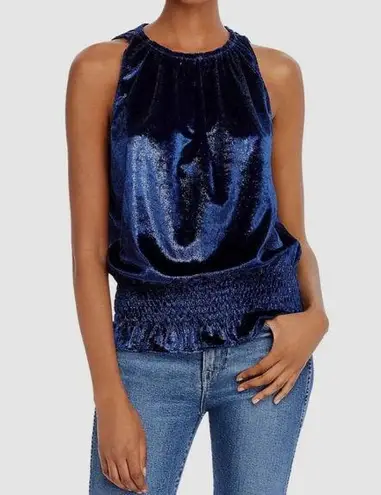 Ramy Brook  Womens Blue Velvet Sleeveless Shimmer Pullover Blouse Top Size L $295