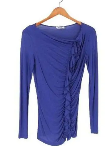 Moschino  Cheap and Chic Blue Ruched Ruffle Long Sleeve Rayon Knit Top US 8