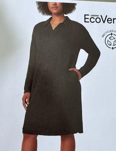 Mondetta Black Collared Long Sleeve Knit Dress size XXL EcoVero Relaxed Fit New