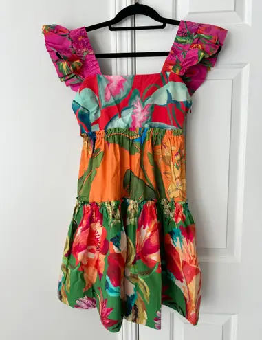 Farm Rio Foliage Mix Cotton Mini Dress, Size XS