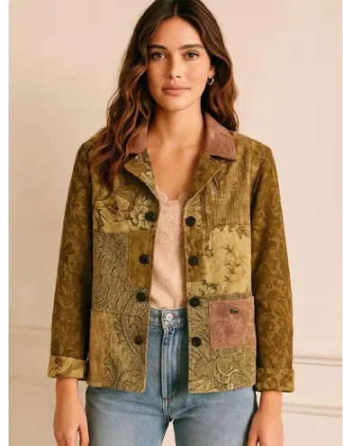 Vintage Boho Chic Patchwork Tapestry Work Coat Large Effortless Artsy Large Gold