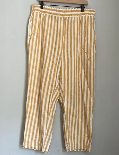 Madewell Tapered Huston Crop Pants Yellow White Stripe Womens XL Tall Linen