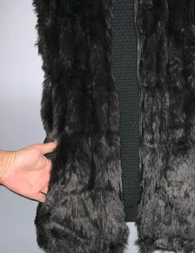 Bagatelle Black Faux Fur Faux Leather Reversible Vest Pockets Medium Like New
