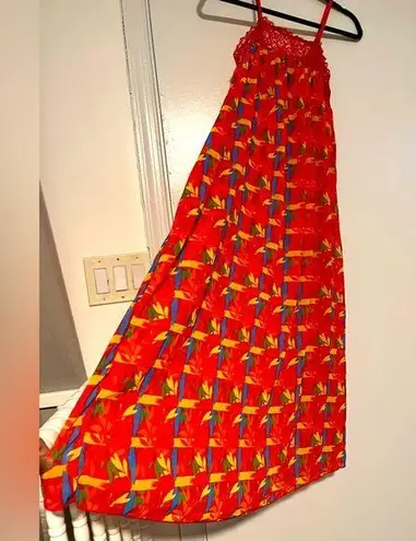 Vintage Red Tropical Print Lace