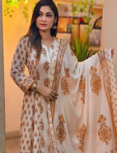 Indian Designer Kurta Palazzo Dupatta Set Women Salwar Kameez Ready To Wear Suit Gold Size XL