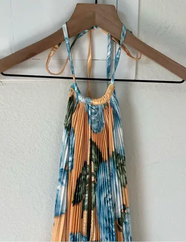 L’IDEE Boheme Gown Pleated Maxi Dress in Yellow Floral Size 6