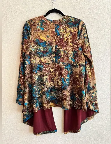 Evan Picone Open Front Cardigan Multicolor Abstract Career Lightweight Stretch Blue