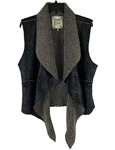 Dylan Sherpa and Black Floral Embossed Faux Suede Raw Hem Vest by True Grit