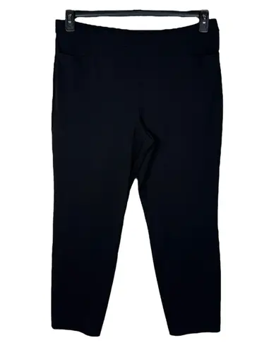 Susan Graver Large Ponte Pants Pull-On Pockets Stretch Flat Front Hi-Rise Black