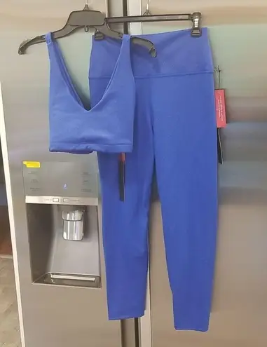 Carbon 38 ππ Shine Powder Set Cross Back Bra + 7/8 Legging Cobalt Blue Large NWT