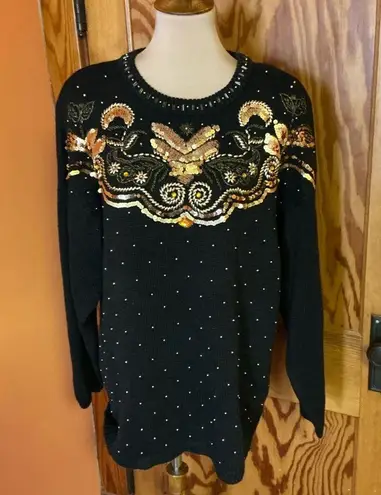 Vtg 90s dressy beaded & sequined sweater Black Size L