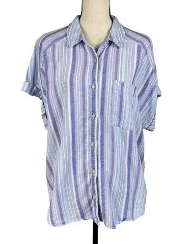 Terra & Sky 1X-Large (16W-18W) Top Button-Up Dolman Sleeves Striped Linen Blend - Image 1