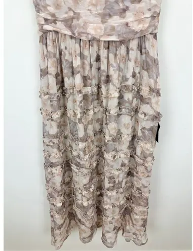 Lulus Happily Sweet Beige Floral Mock Neck Backless Midi Dress Cocktail S NWT Tan