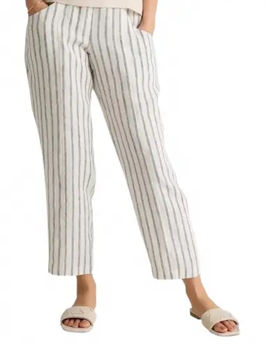 Quince European Linen Tapered Ankle Pants Stripe Pull On Coastal Women's Large