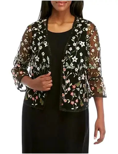 Rabbit Rabbit Rabbit Cardigan Women 3X Black Floral Embroidered Mesh Cardigan