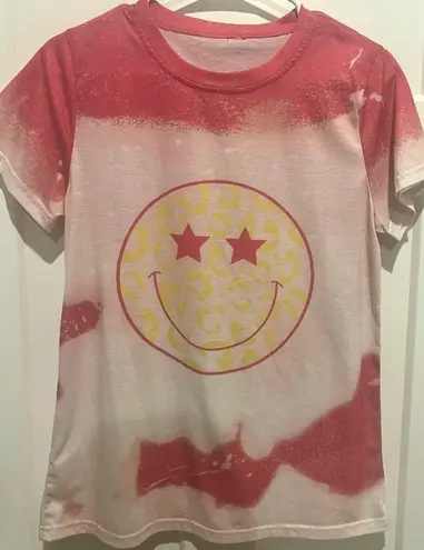 Women Loose T Shirts Cute Happy Smile Graphic Tees Small Pink