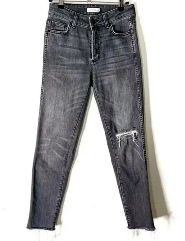 ANINE BING Gray Kara Distressed Skinny Jeans Raw Hem Button Fly Women’s Size 24