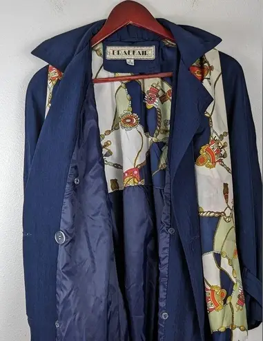 Vintage Blue Braefair  Trench Coat Rain Jacket Front Tie Size Women's 4 + Scarf